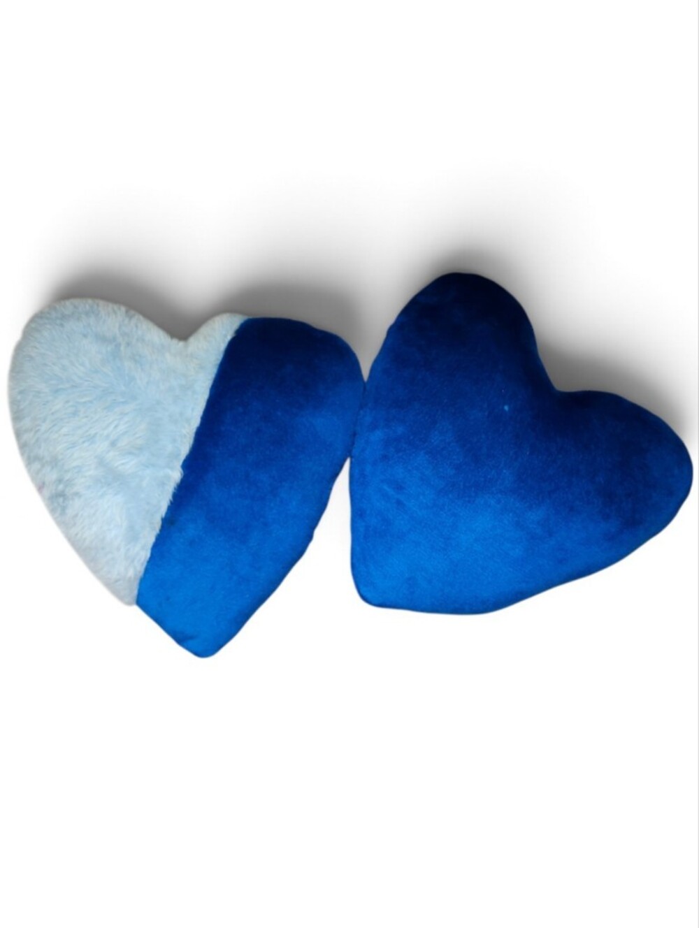2 Vintage Soft Firm Plush Blue Velvet Heart Pillows Shag